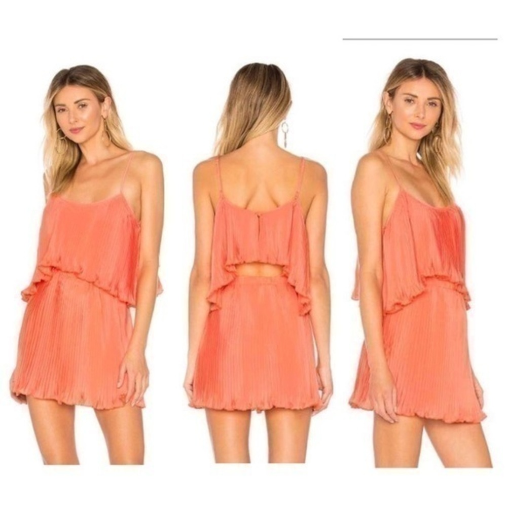 Superdown Tawnie Peach Pink Pleated Popover Cami Mini Open Back Dress XS AE15